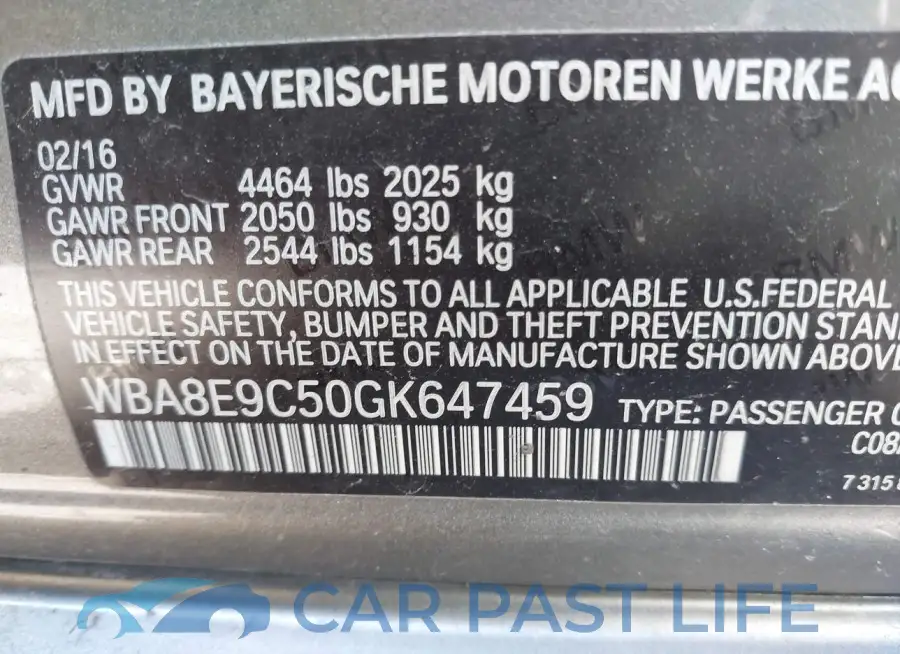 WBA8E9C50GK647459# 9