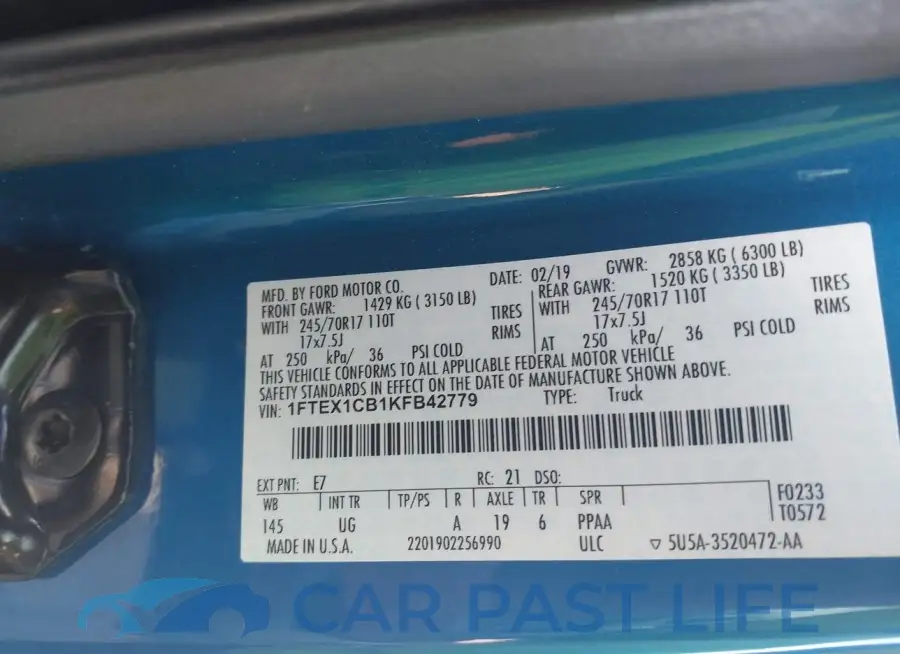 1FTEX1CB1KFB42779# 9