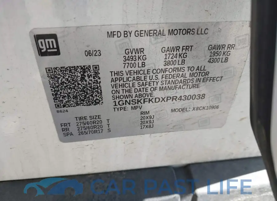 1GNSKFKDXPR430038# 9