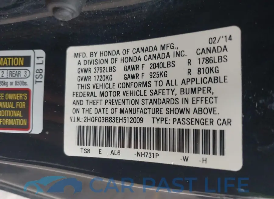 2HGFG3B83EH512009# 9
