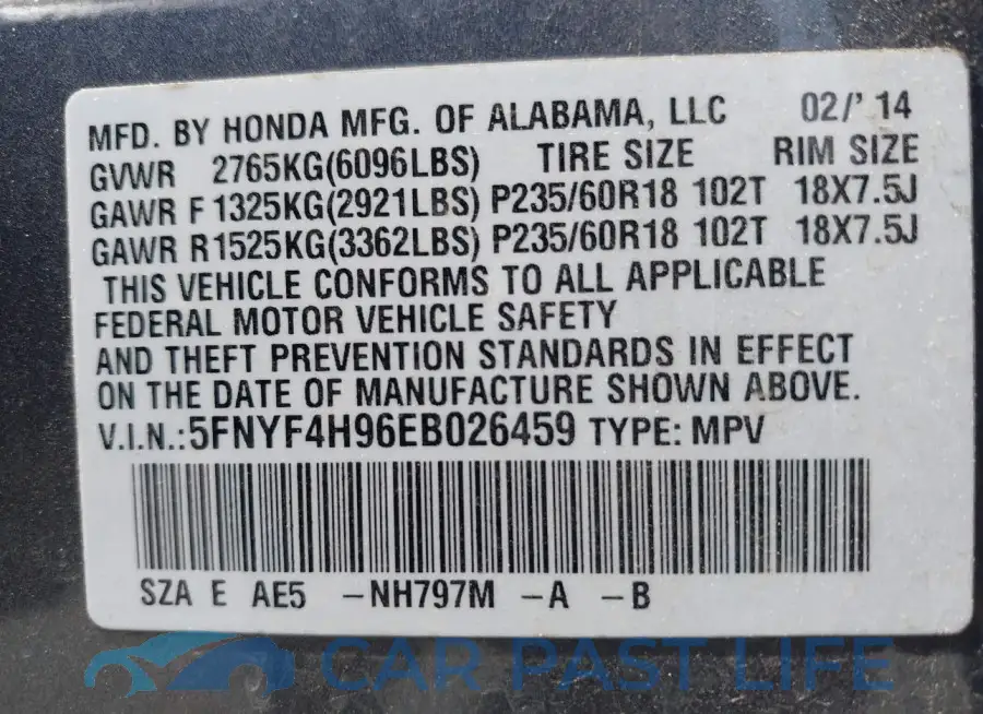 5FNYF4H96EB026459# 9