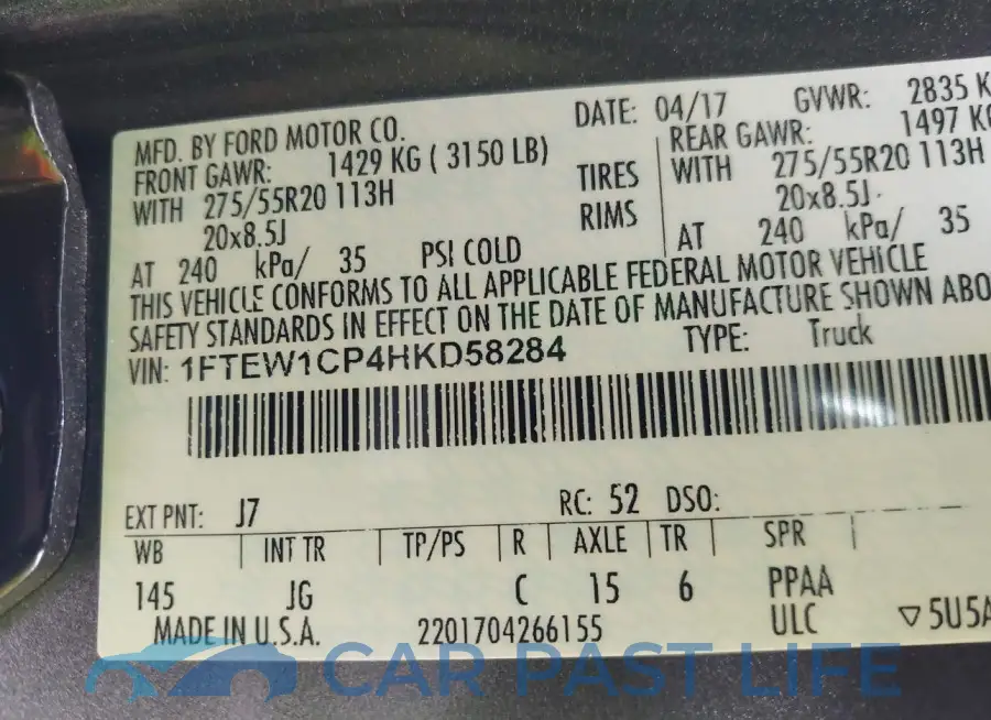 1FTEW1CP4HKD58284# 9