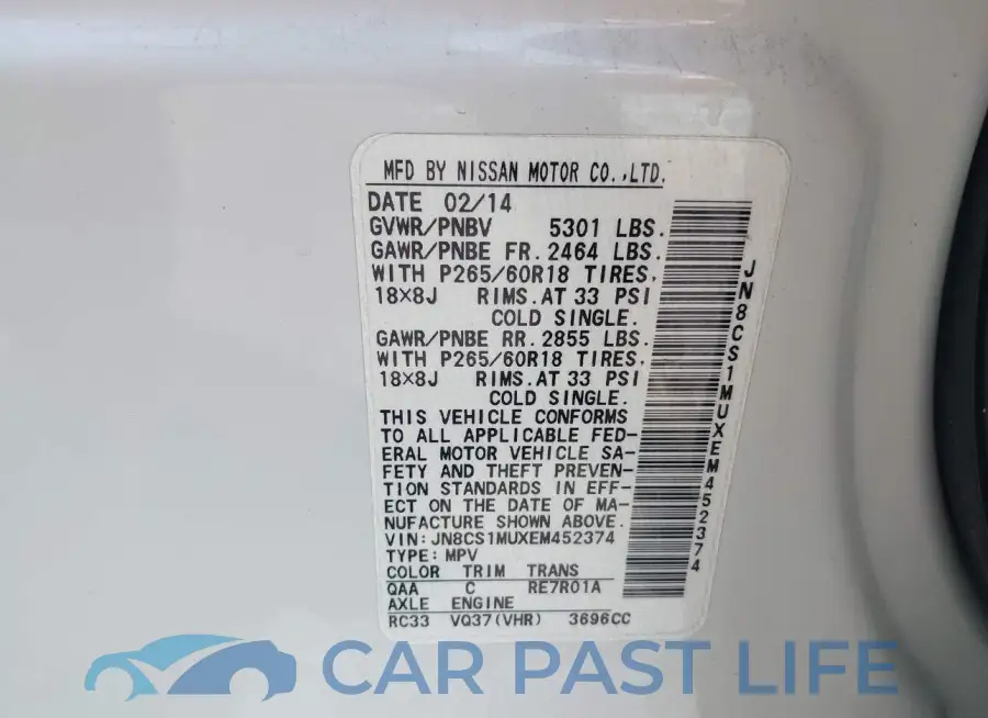 JN8CS1MUXEM452374# 9