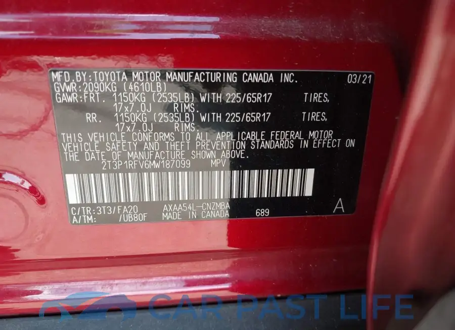 2T3P1RFV6MW187099# 9