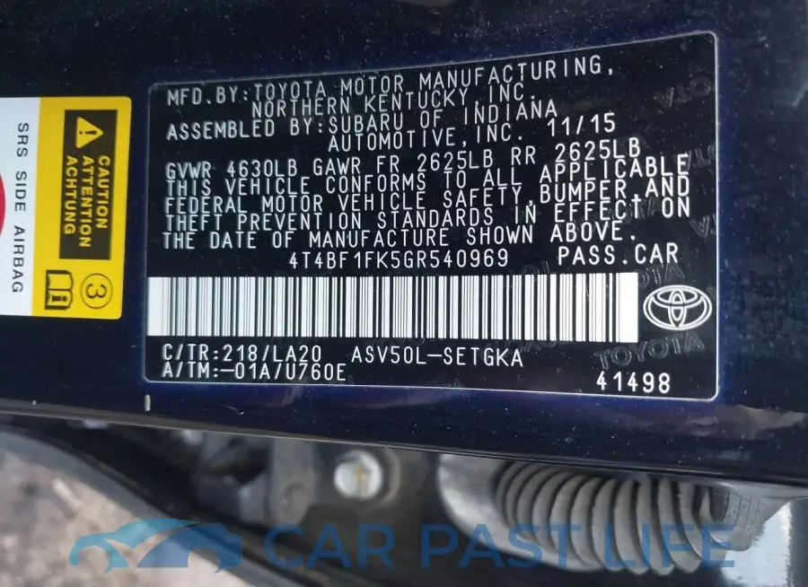 4T4BF1FK5GR540969# 9
