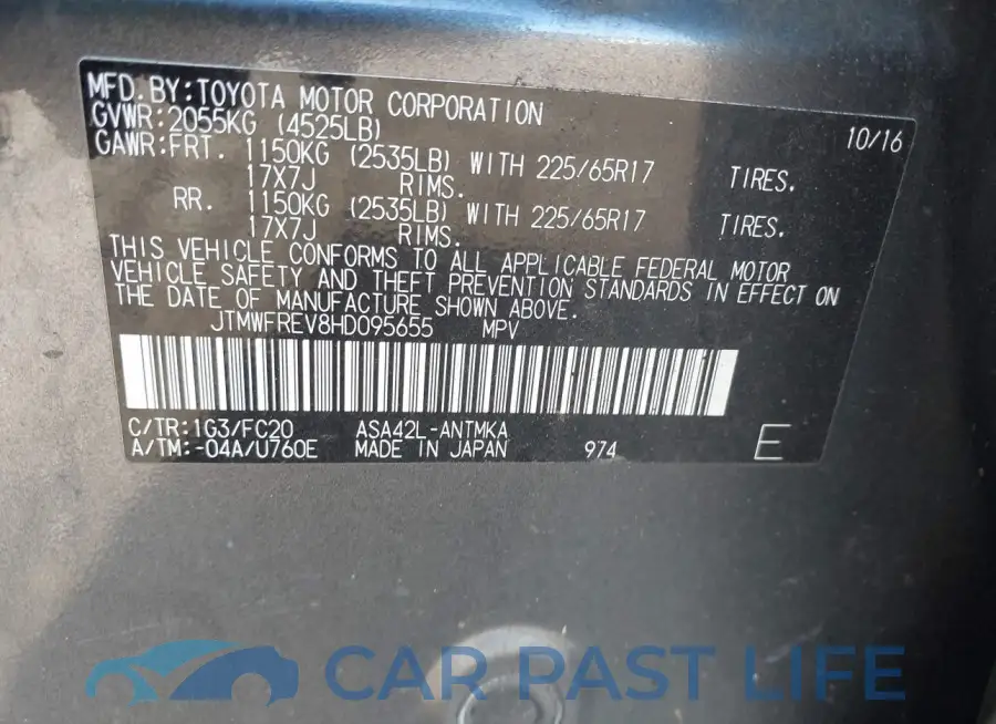 JTMWFREV8HD095655# 9