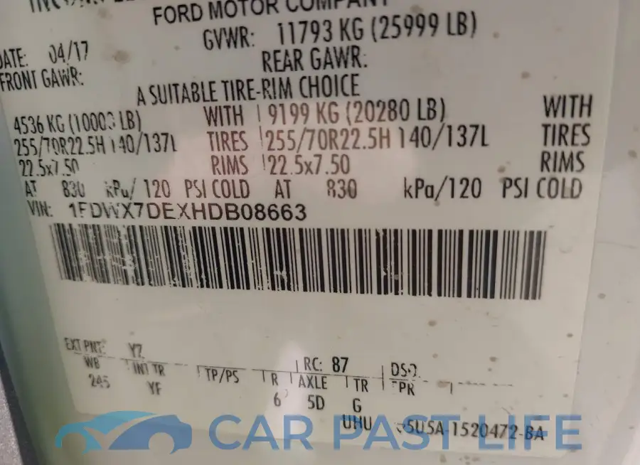 1FDWX7DEXHDB08663# 8