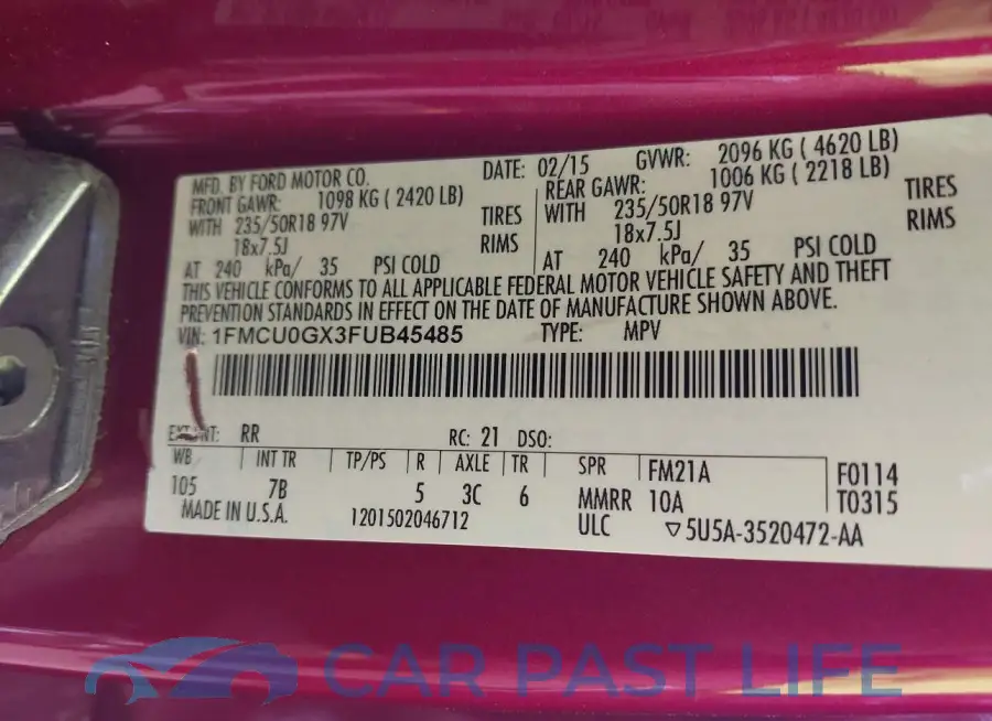 1FMCU0GX3FUB45485# 9