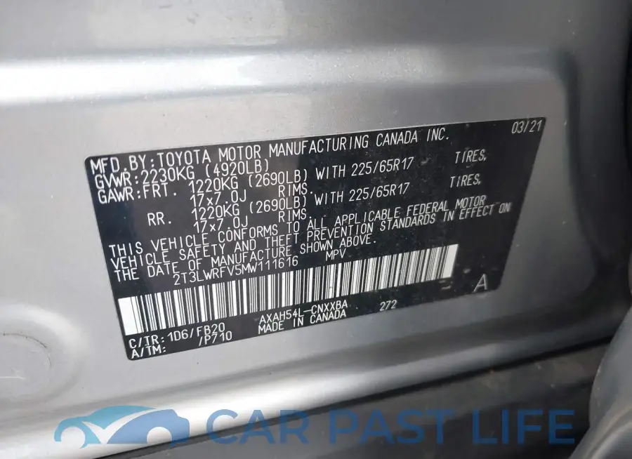 2T3LWRFV5MW111616# 9