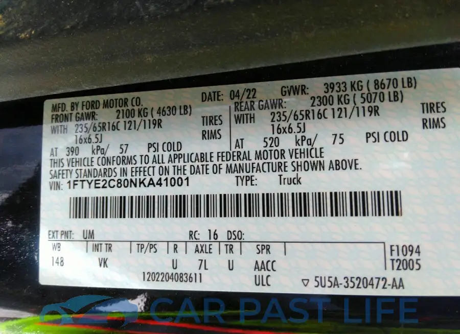 1FTYE2C80NKA41001# 9