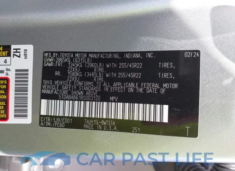 5TDABAB61RS003120# 9