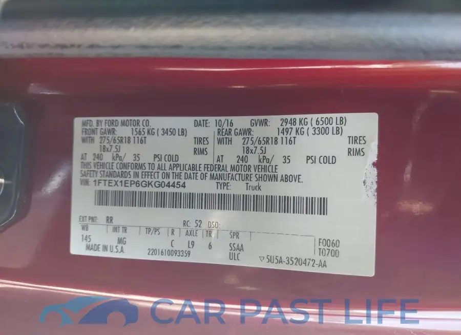 1FTEX1EP6GKG04454# 9
