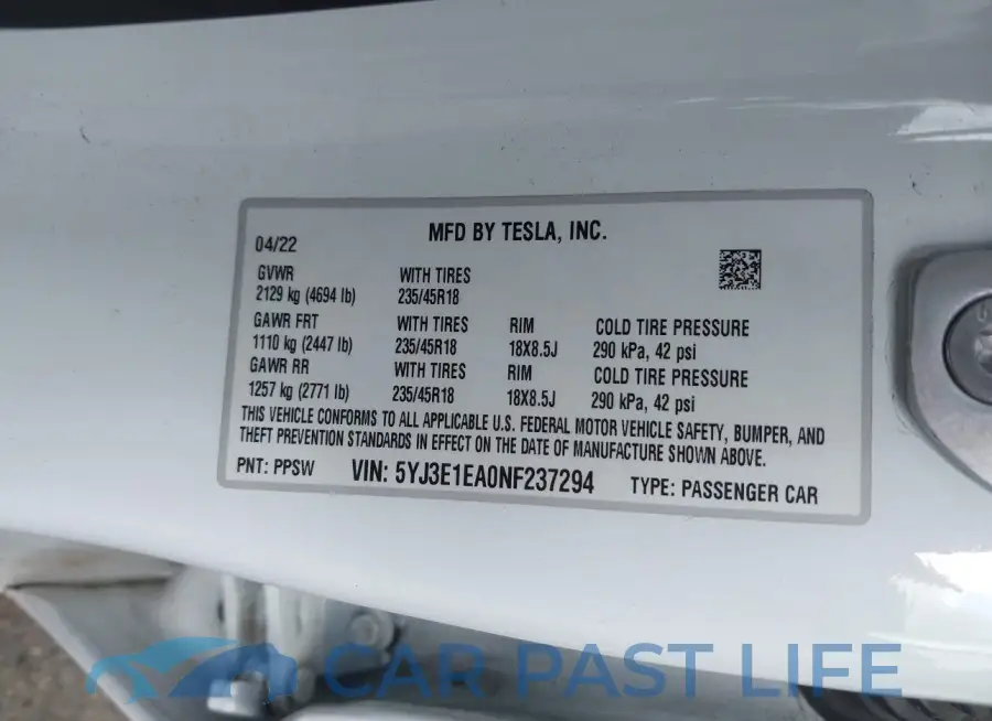 5YJ3E1EA0NF237294# 9