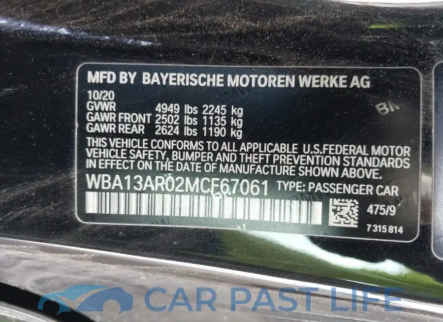 WBA13AR02MCF67061# 9