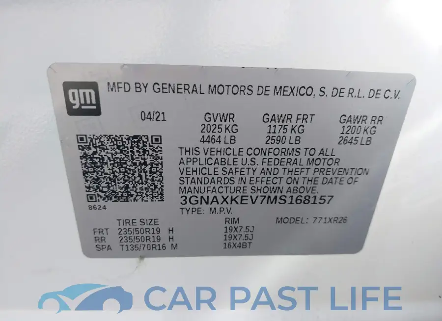 3GNAXKEV7MS168157# 9