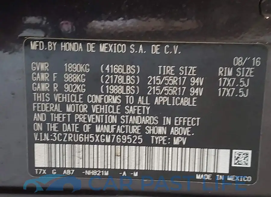 3CZRU6H5XGM769525# 9