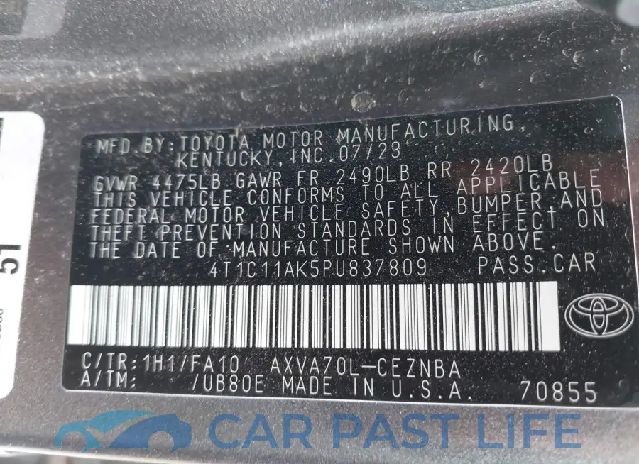 4T1C11AK5PU837809# 9