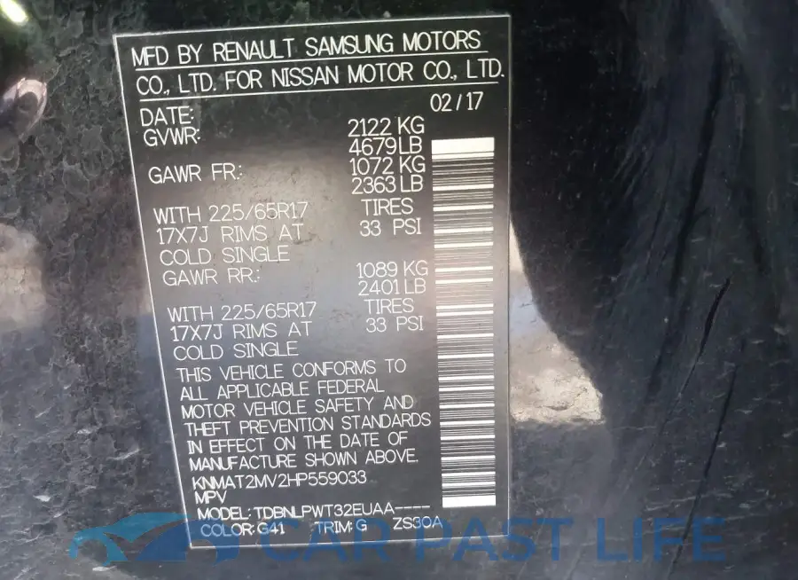 KNMAT2MV2HP559033# 9