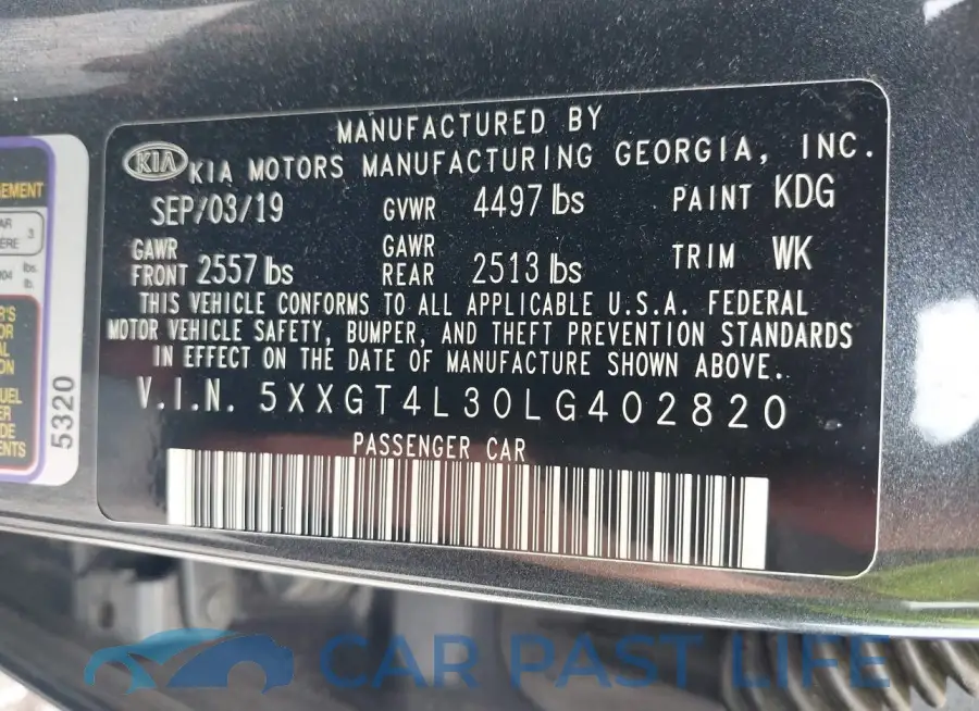 5XXGT4L30LG402820# 9