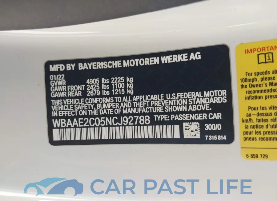 WBAAE2C05NCJ92788# 9