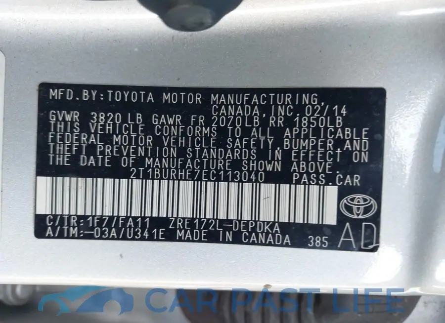 2T1BURHE7EC113040# 9