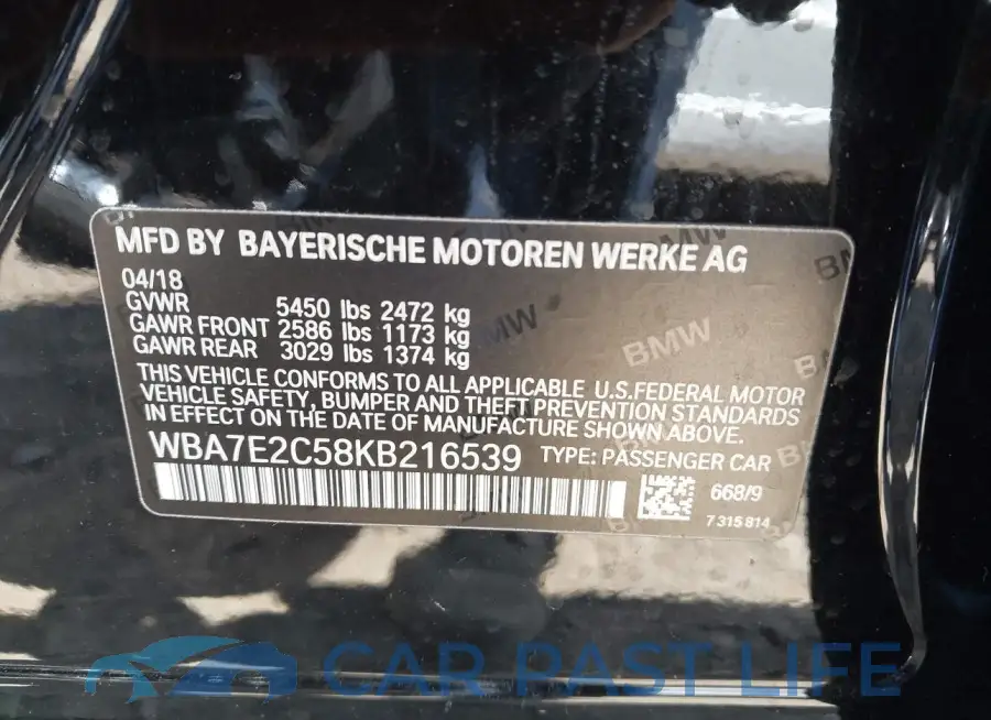 WBA7E2C58KB216539# 9