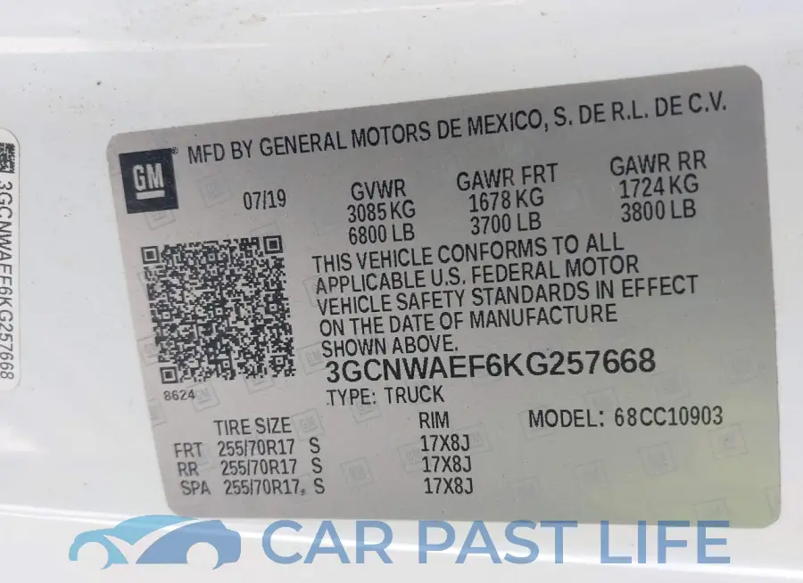3GCNWAEF6KG257668# 9