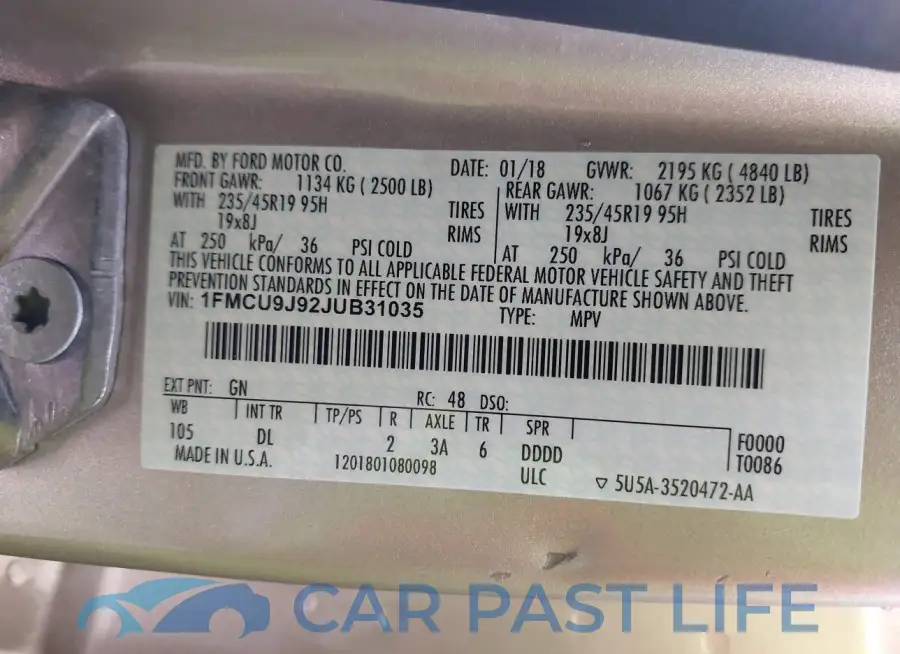 1FMCU9J92JUB31035# 9