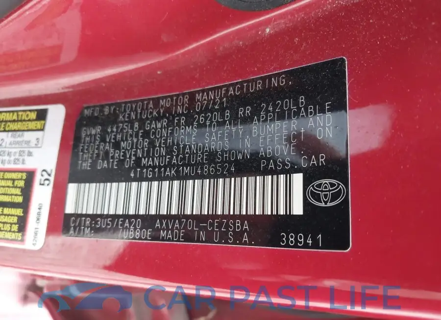 4T1G11AK1MU486524# 9