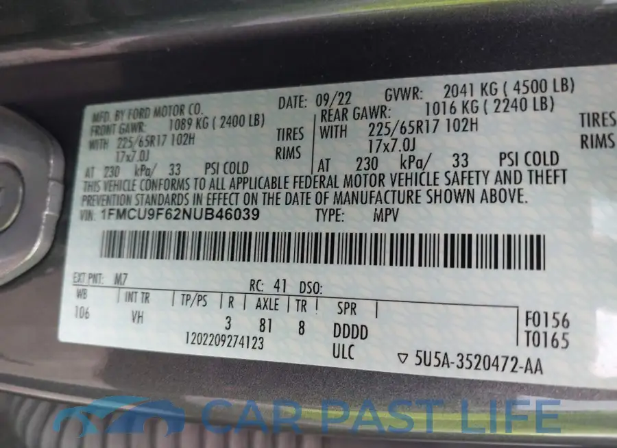 1FMCU9F62NUB46039# 9