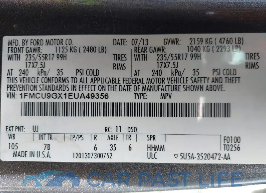 1FMCU9GX1EUA49356# 9