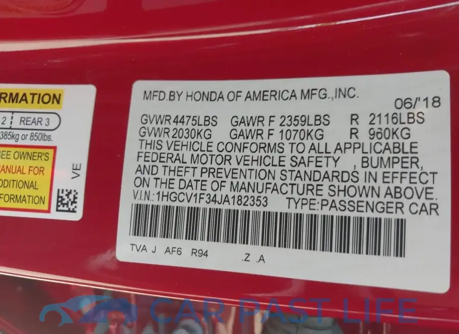 1HGCV1F34JA182353# 9