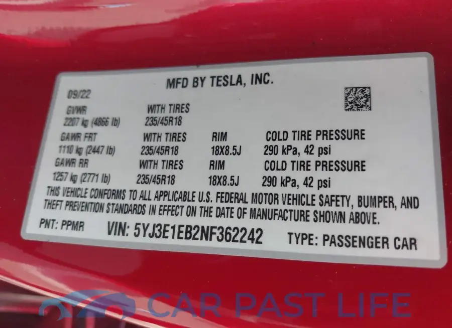5YJ3E1EB2NF362242# 9