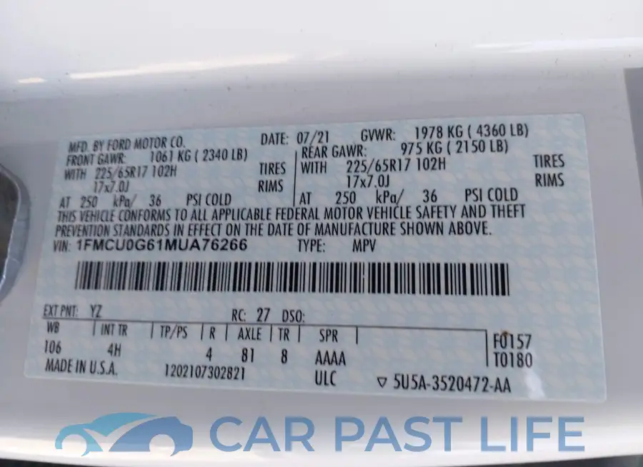 1FMCU0G61MUA76266# 9