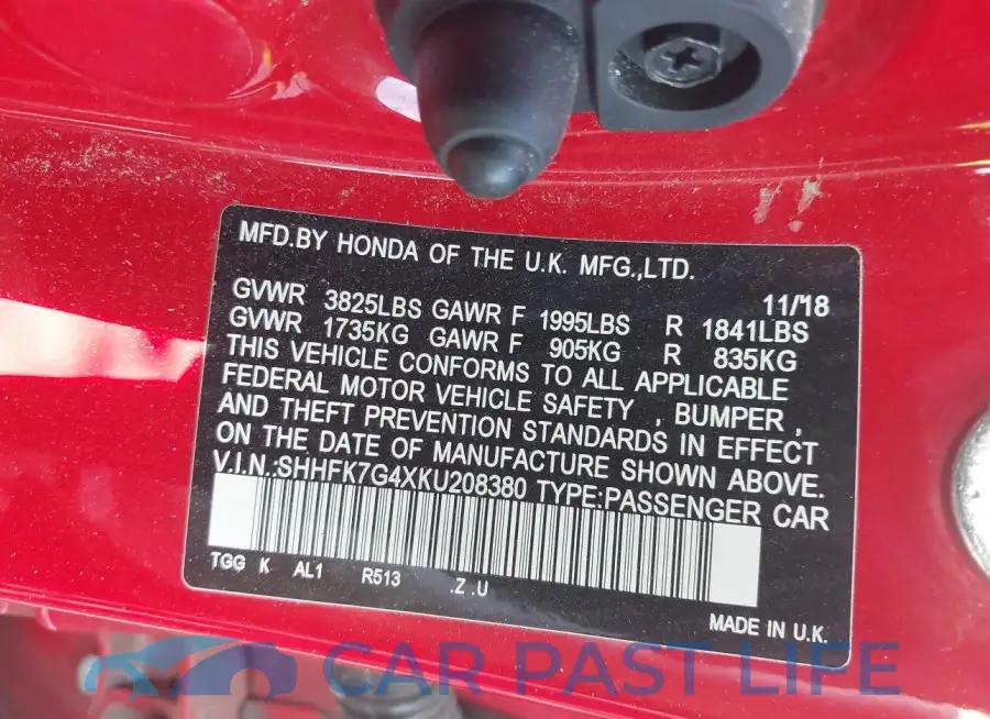 SHHFK7G4XKU208380# 9