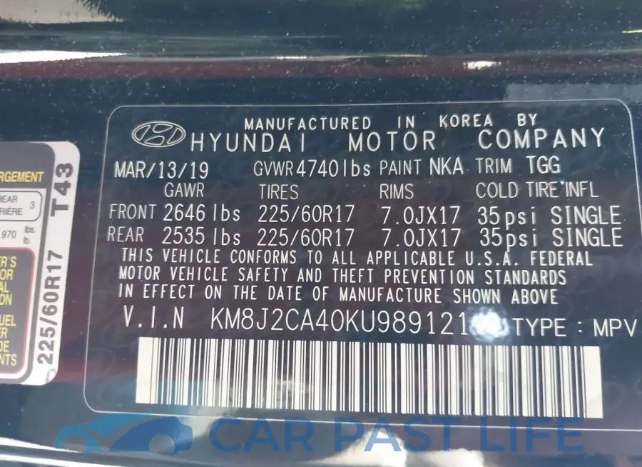 KM8J2CA40KU989121# 9