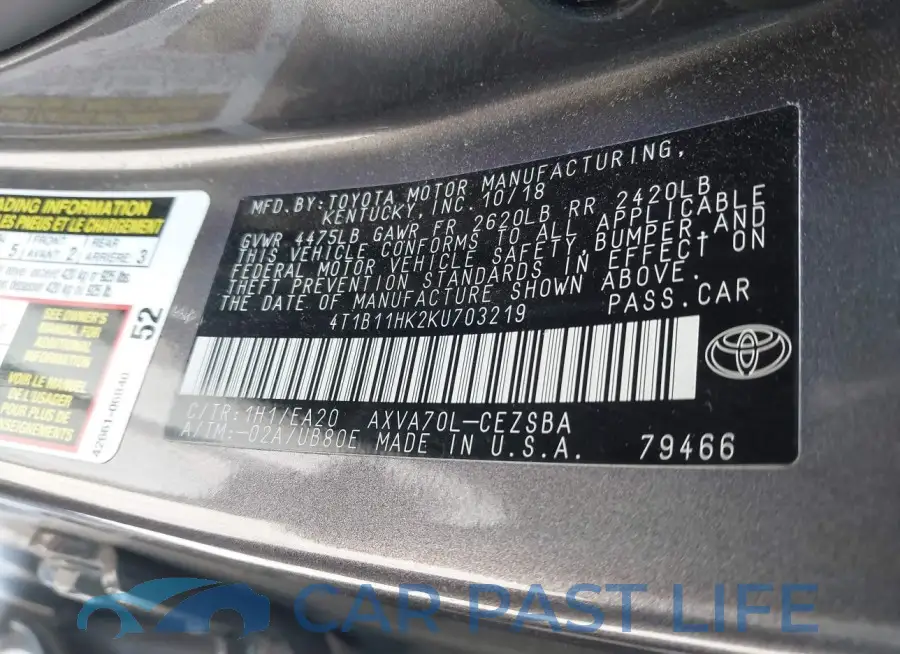 4T1B11HK2KU703219# 9