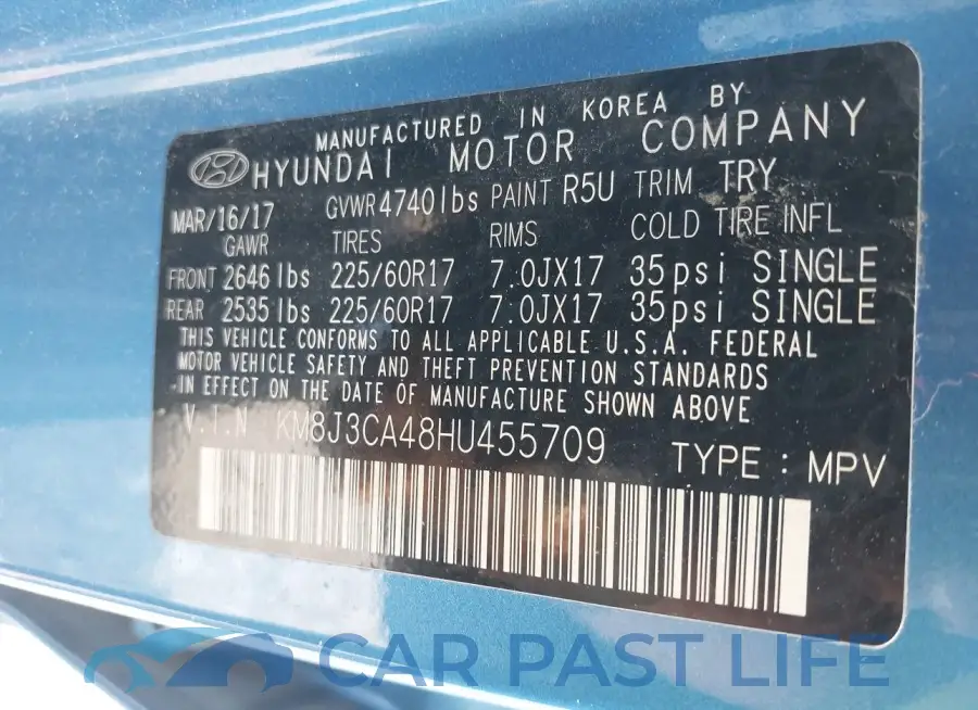 KM8J3CA48HU455709# 9