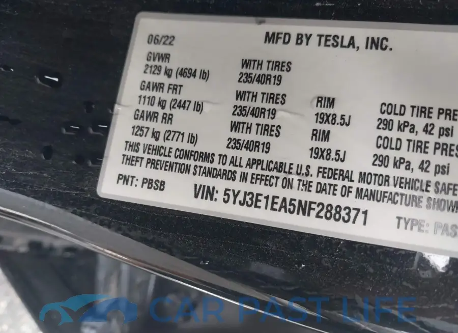 5YJ3E1EA5NF288371# 9