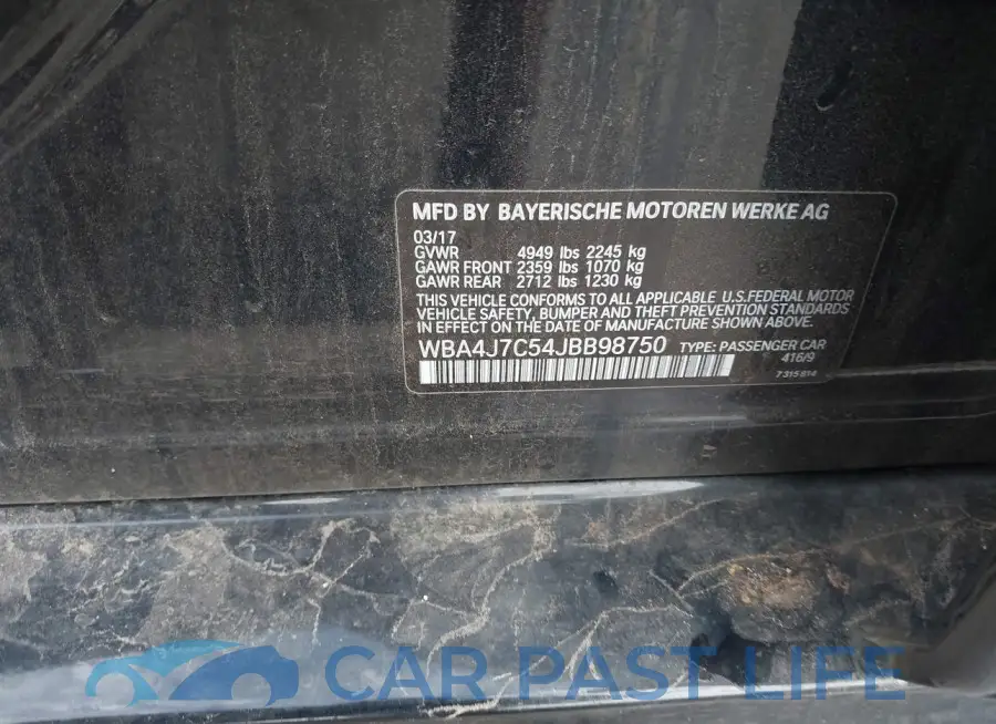 WBA4J7C54JBB98750# 9