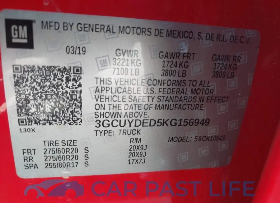 3GCUYDED5KG156949# 9