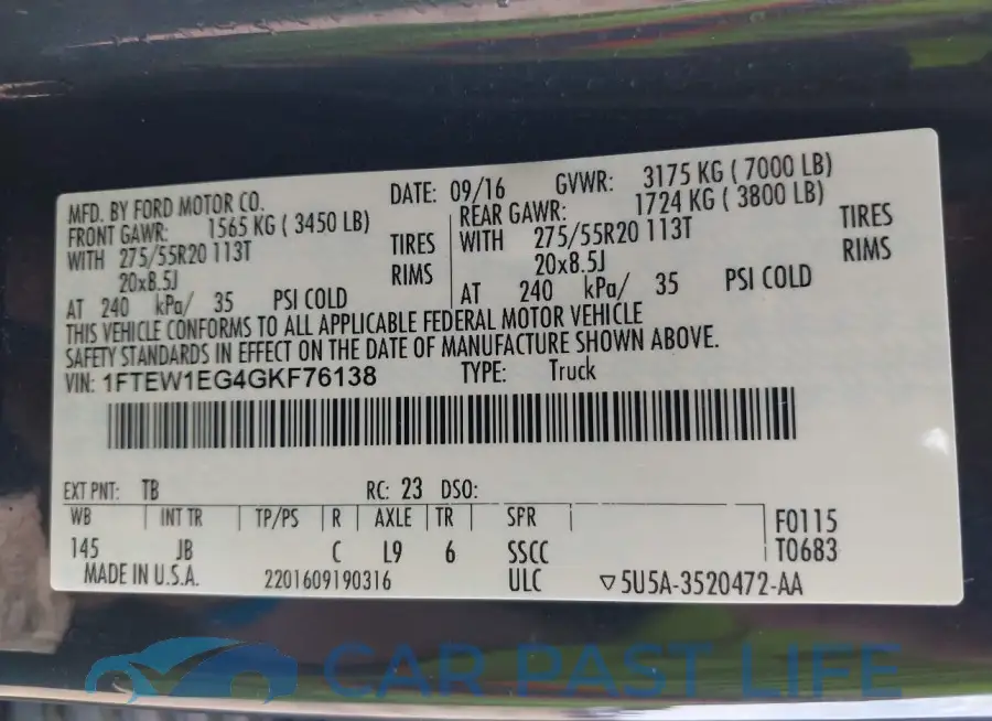 1FTEW1EG4GKF76138# 9