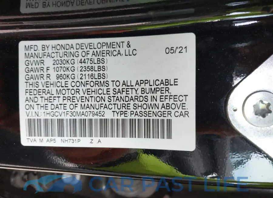 1HGCV1F30MA079452# 9