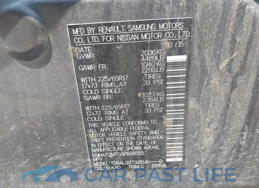 KNMAT2MT5GP609355# 9