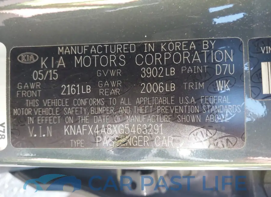 KNAFX4A8XG5463291# 9