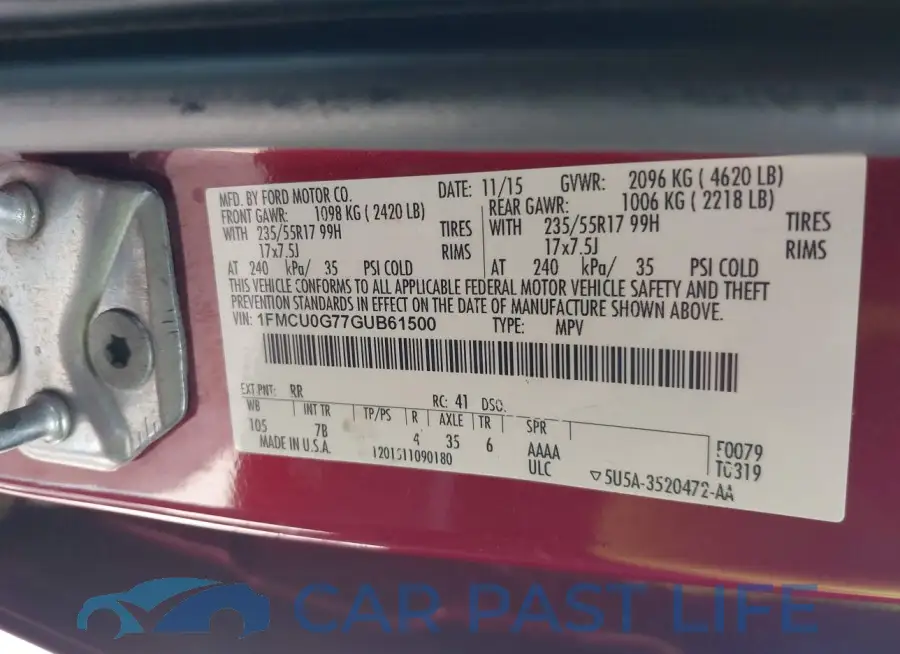 1FMCU0G77GUB61500# 9