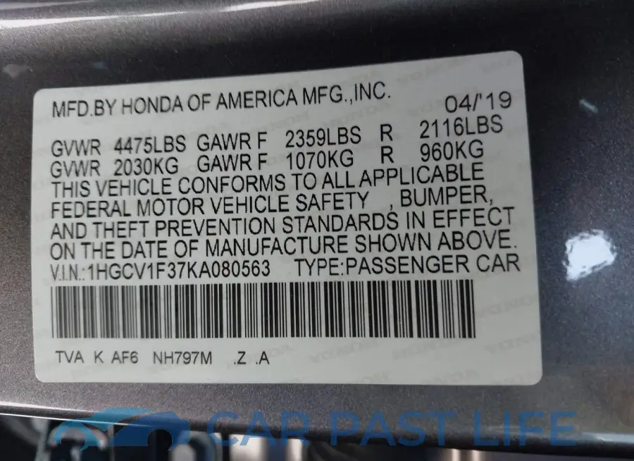 1HGCV1F37KA080563# 9