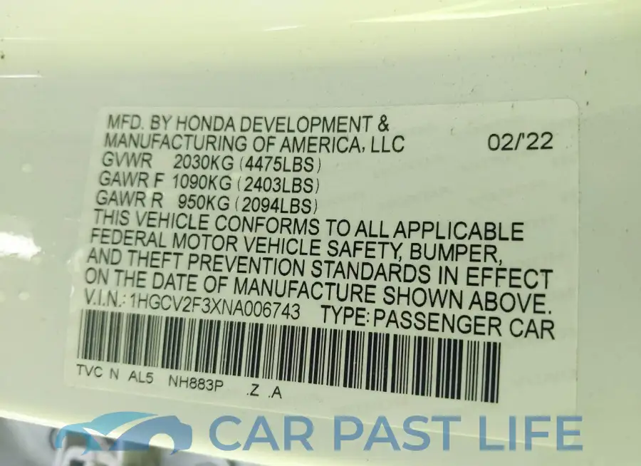 1HGCV2F3XNA006743# 9