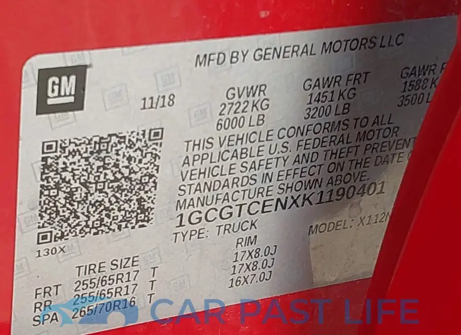 1GCGTCENXK1190401# 9