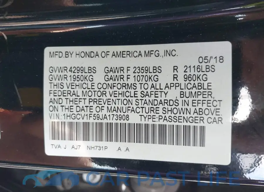 1HGCV1F59JA173908# 9